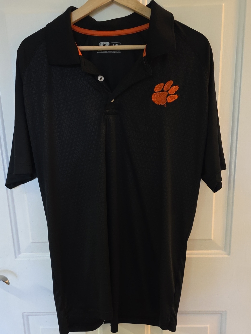 Clemson Tiger Russell Athletic Black Polo with Orange Paw Accent